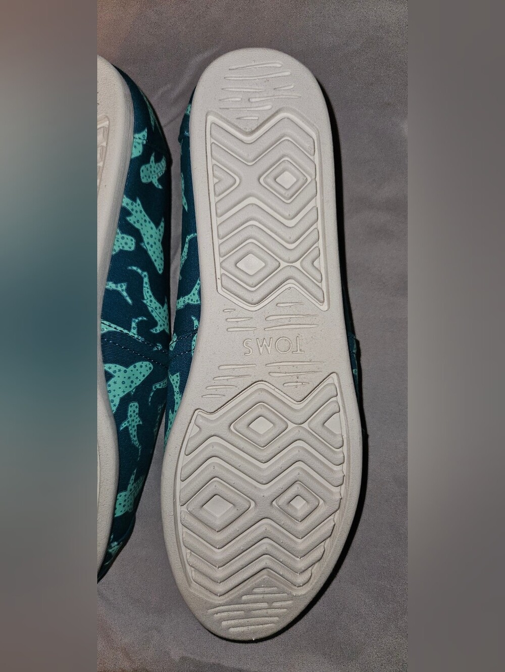 Toms Teal Canvas Slip-Ons with Mint Shark Pattern - Picture 4 of 6
